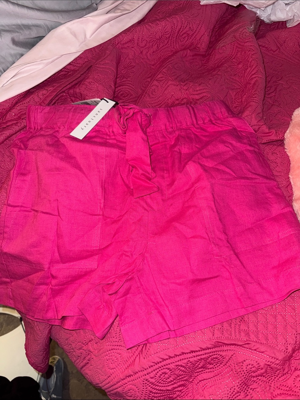 Sanctuary Bright Pink Tie-Waist Linen-Blend Shorts